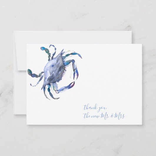 Blue WatercolorCrab Vielen Dank Stationery Note Ca Mitteilungskarte (Vorderseite)