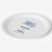 Blue Watercolour Floral and Butterflies Wedding Pappteller (Schrägansicht)