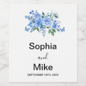 Blue Watercolour Floral and Butterflies Wedding  Weinetikett (Einzelnes Label)