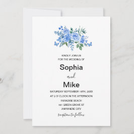 Blue Watercolour Floral Butterflies Wedding Einladung