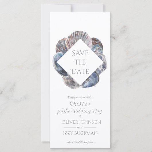 Blue Watercolour Sea Shell Save the Date Flat Card (Vorderseite)