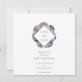 Blue Watercolour Sea Shell Save the Date Flat Card Einladung
