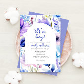 Blue Watercolour Wildflower Its a Boy Baby Shower Einladung