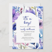 Blue Watercolour Wildflower Its a Boy Baby Shower Einladung (Vorderseite)