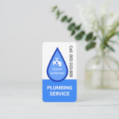 Blue Waterdrop Faucet Leaks Plumbing Visitenkarte (Stehend Vorderseite)