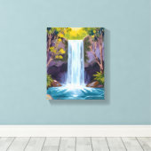Blue Waterfall | Forest Landscape Nature Painting Leinwanddruck (Insitu (Holzboden))
