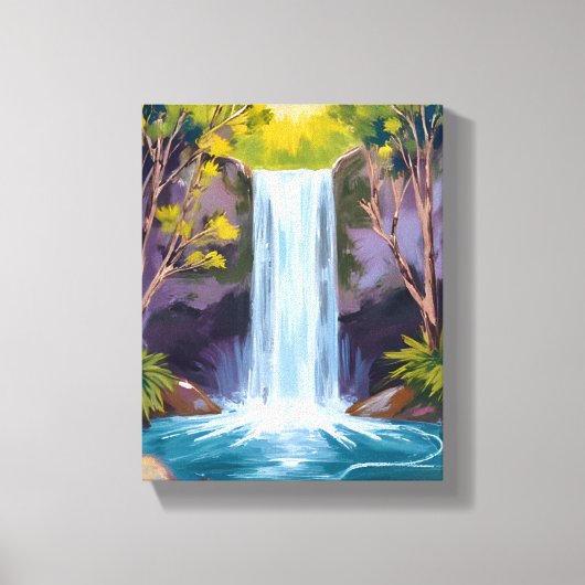 Blue Waterfall | Forest Landscape Nature Painting Leinwanddruck (Vorderseite)