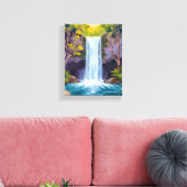 Blue Waterfall | Forest Landscape Nature Painting Leinwanddruck (Insitu (Wohnzimmer))