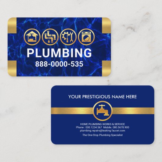 Blue Waters Gold Plumbing Corners Visitenkarte (Vorne/Hinten)
