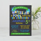 Blue Waterslide & Pool Geburtstagskinder-Party Einladung (Stehend Vorderseite)