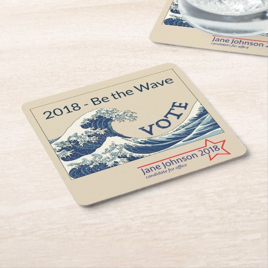 Blue Wave 2024 - individualisierbarer Kampagnen-Un Rechteckiger Pappuntersetzer (angewinkelt)