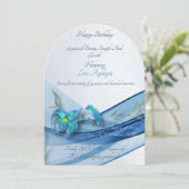 Blue wave 50 Years Birthday Einladung (Stehend Vorderseite)