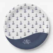 Blue Wave Anchor Muster Wedding V1 ID836 Pappteller (Vorderseite)