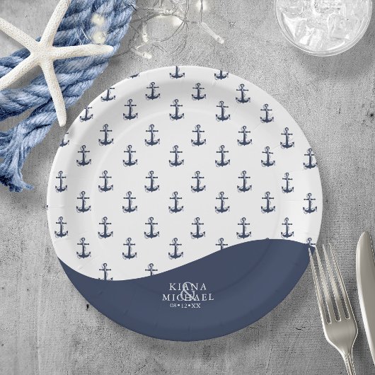 Blue Wave Anchor Muster Wedding V1 ID836 Pappteller