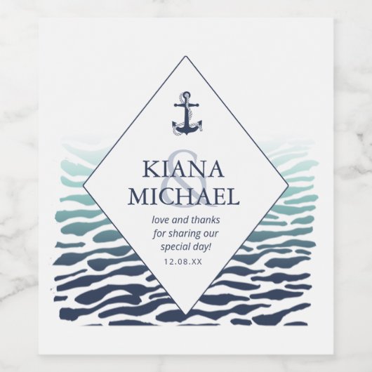 Blue Wave Anchor Wedding Danke, ID836 Weinetikett (Einzelnes Label)