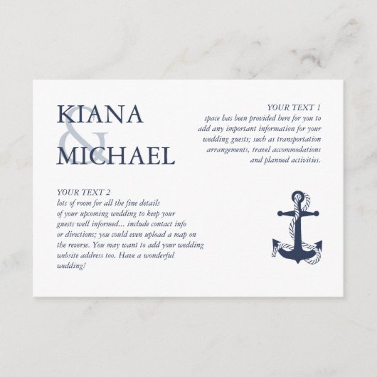 Blue Wave Anchor Wedding Details Navy/Wht ID836 Begleitkarte (Vorderseite)