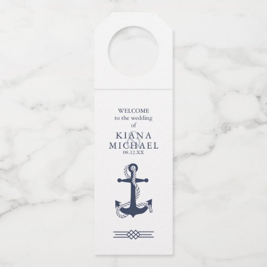 Blue Wave Anchor Wedding Navy/Wht ID836 Flaschenanhänger (Vorderseite)