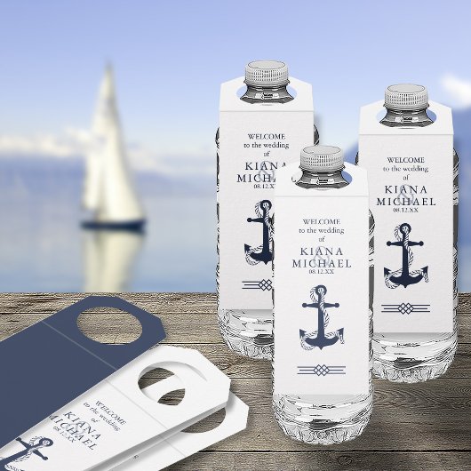 Blue Wave Anchor Wedding Navy/Wht ID836 Flaschenanhänger