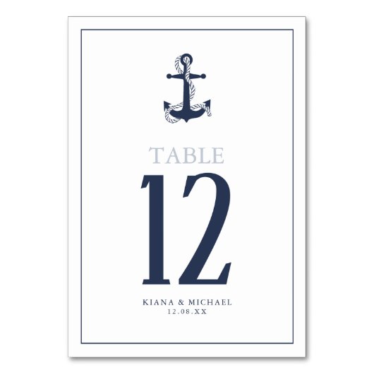 Blue Wave Anchor Wedding Navy/Wht ID836 Tischnummer (Vorderseite)