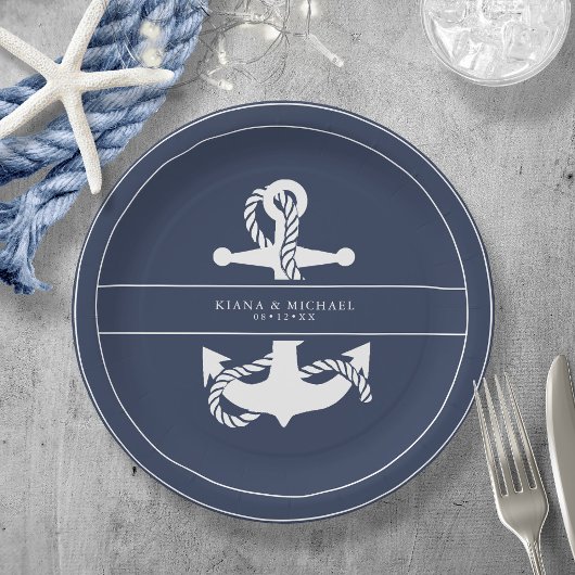 Blue Wave Anchor Wedding V2 Wht/Navy ID836 Pappteller