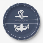Blue Wave Anchor Wedding V2 Wht/Navy ID836 Pappteller (Vorderseite)