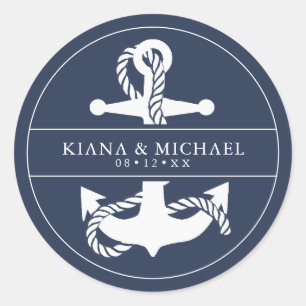 Blue Wave Anchor Wedding V2 Wht/Navy ID836 Runder Aufkleber