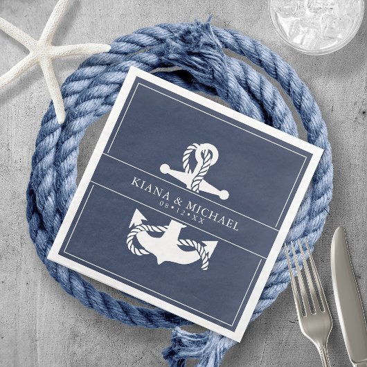 Blue Wave Anchor Wedding V2 Wht/Navy ID836 Serviette