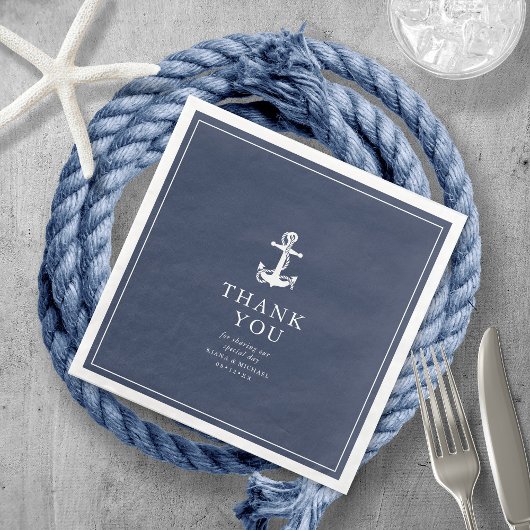 Blue Wave Anchor Wedding Vielen Dank V3 ID836 Serviette