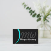 Blue Wave Beruflich Monogram Business Cards Visitenkarte (Stehend Vorderseite)