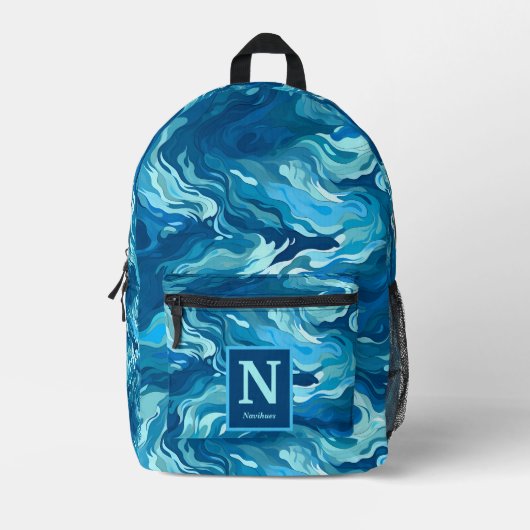 Blue Wave Camouflage Monogram Backpack Bedruckter Rucksack (Vorderseite)