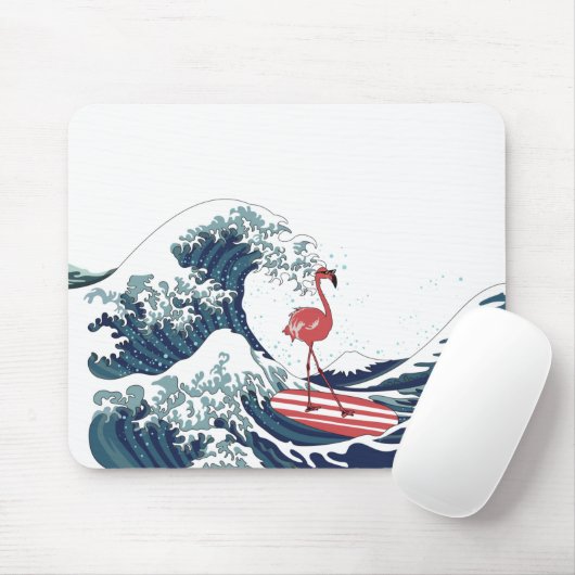 Blue Wave Flamingo Surfen ohne Text Mousepad (Mit Mouse)