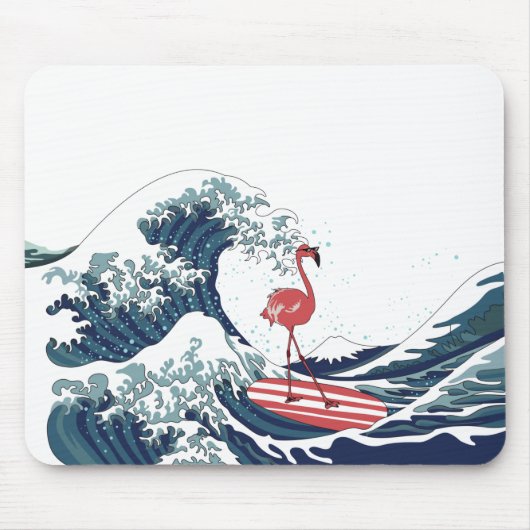 Blue Wave Flamingo Surfen ohne Text Mousepad (Vorne)