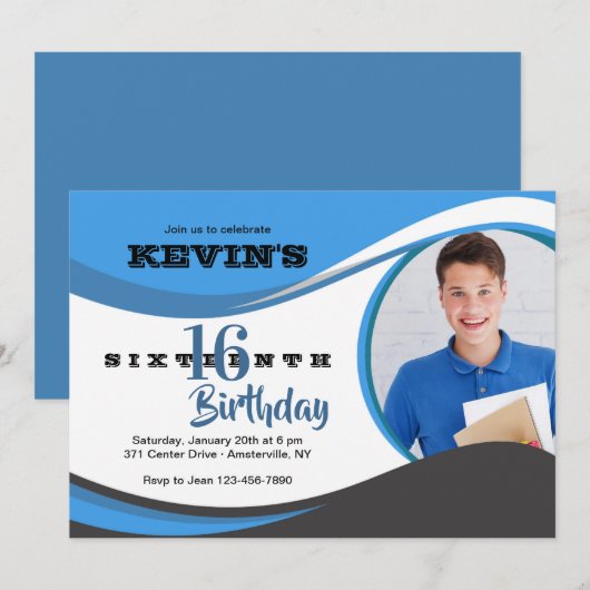 Blue Wave Foto Card Einladung (Vorne/Hinten)