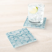 Blue Wave japanischer Style MusterIllustration Glasuntersetzer (Schrägansicht)