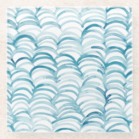 Blue Wave japanischer Style MusterIllustration Glasuntersetzer (Vorderseite)