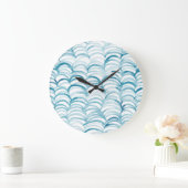 Blue Wave japanischer Style MusterIllustration Große Wanduhr (Zuhause)