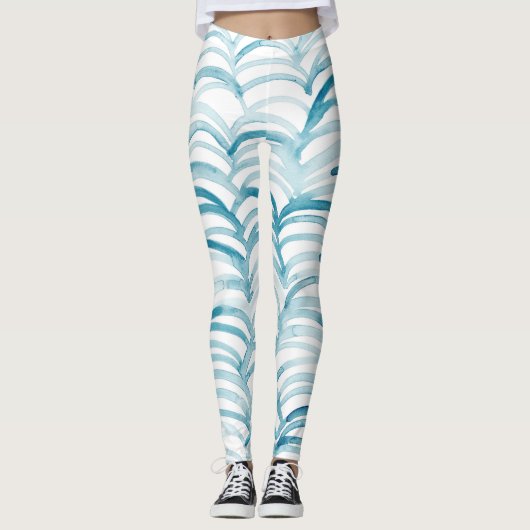 Blue Wave japanischer Style MusterIllustration Leggings (Vorderseite)