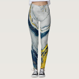 Blue wave marble textures leggings