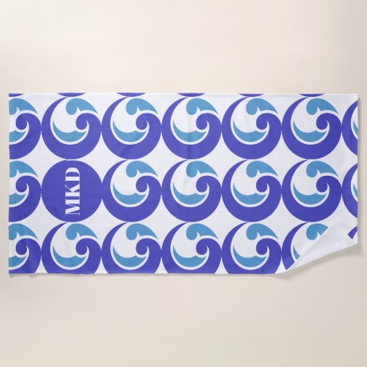 Blue Wave Monogram Beach Handtuch (Vorderseite)