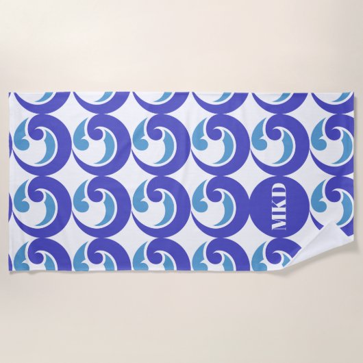 Blue Wave Monogram Beach Handtuch (Vorderseite)