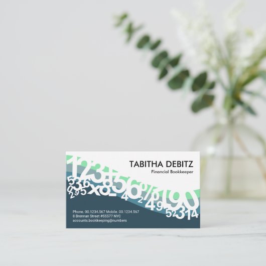 Blue Wave Numbers Bookkeeper Visitenkarte (Stehend Vorderseite)