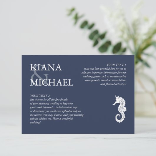 Blue Wave Seepferd Wedding Details V2 ID836 Begleitkarte (Stehend Vorderseite)