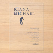 Blue Wave Seepferd Wedding Navy ID836 Acryleinladungen (Vorderseite)