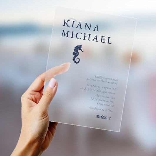 Blue Wave Seepferd Wedding Navy ID836 Acryleinladungen