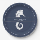 Blue Wave Seepferd Wedding Wht/Navy ID836 Pappteller (Vorderseite)