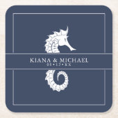 Blue Wave Seepferd Wedding Wht/Navy ID836 Rechteckiger Pappuntersetzer (Vorderseite)