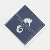 Blue Wave Seepferd Wedding Wht/Navy ID836 Serviette (Ecke)