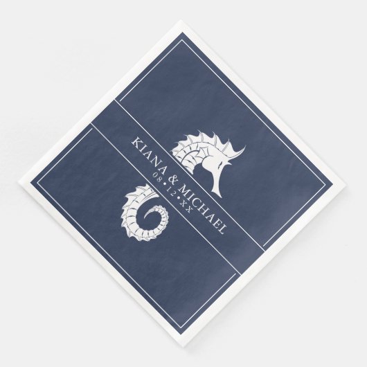 Blue Wave Seepferd Wedding Wht/Navy ID836 Serviette (Ecke)