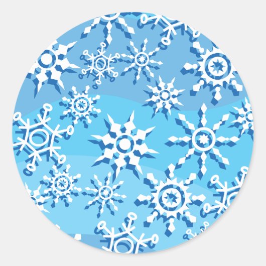 Blue Wave Snowflakes Runder Aufkleber (Vorderseite)