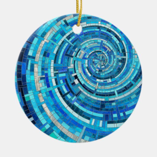 Blue Wave Spiral Mosaik Keramik Ornament (Vorne)